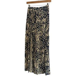 Patrons of Peace Blue & Cream Tropical Leaf Print Skirt Medium